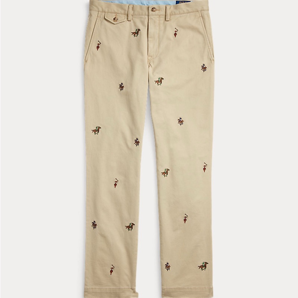 Classic Embroidered Polo Player Khaki Chinos